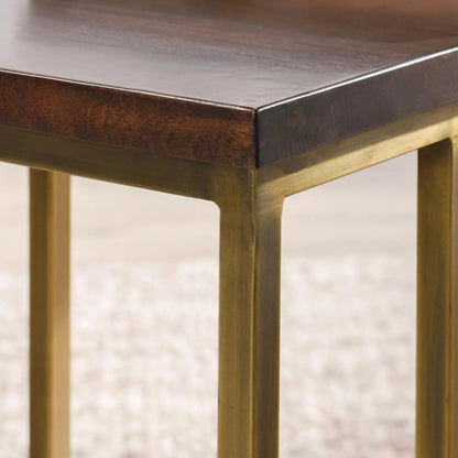 Lynda Set of 2 Mango Wood Nesting Tables in Dark Brown by Kosas Home in wood top handfinished in dark brown, iron base in black. Made from mango wood, iron in a modern style.