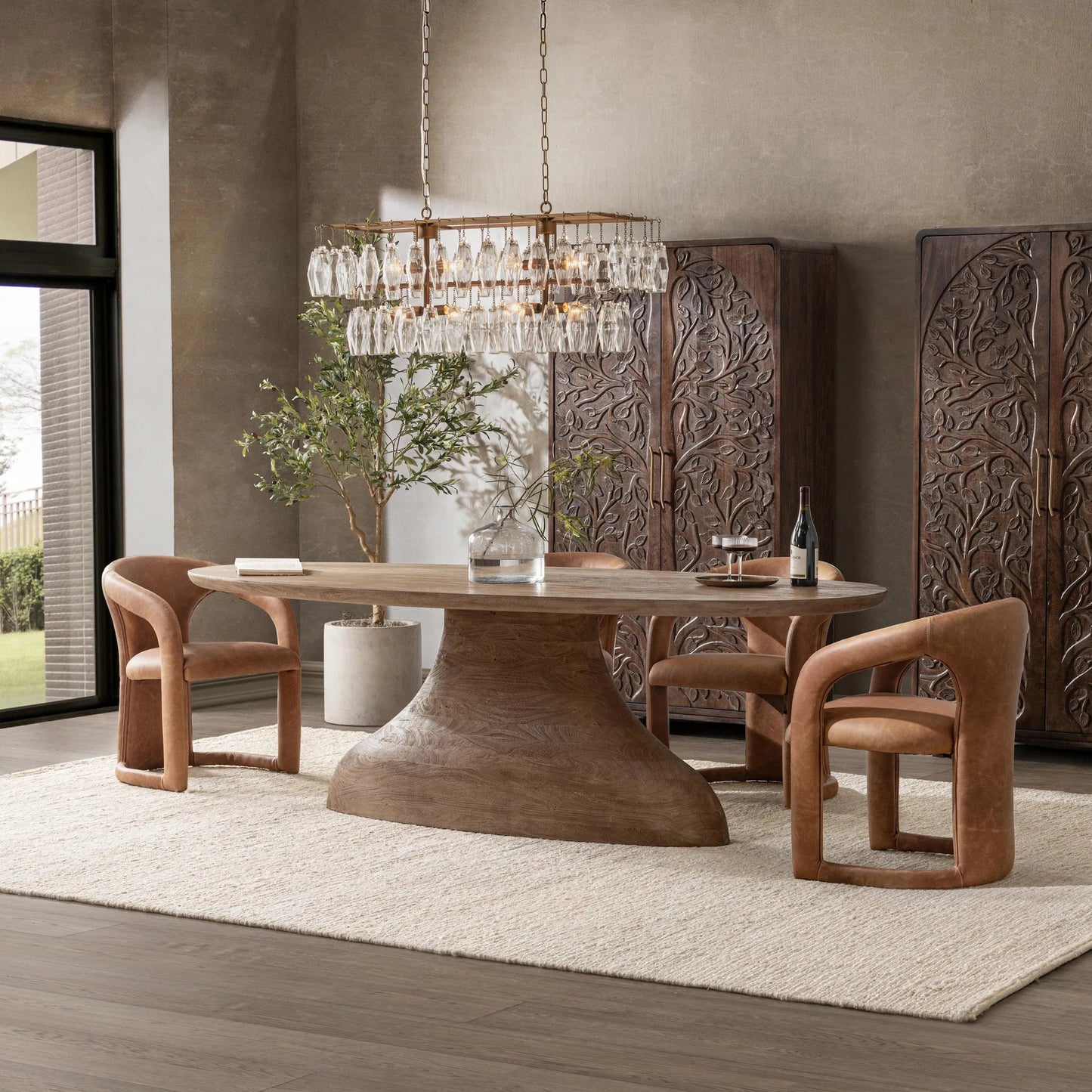 008 SI-2533186 | Lifestyle | Amara Dining Table by Classic Home in sandstone greige. Made from acacia wood in a unique style.