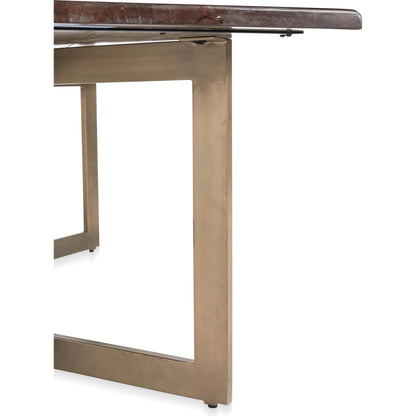 Kensie Dining Table by Classic Home in mango wood, bronze. Made from mango wood, iron base in a modern style.
