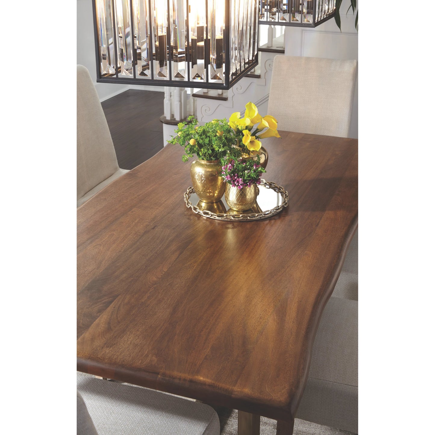 008 SI-1790088 | Closeup | Kensie Dining Table by Classic Home in mango wood, bronze. Made from mango wood, iron base in a modern style.
