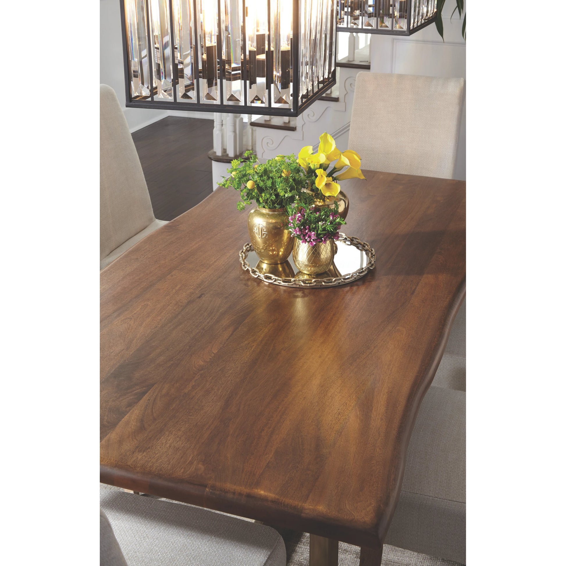 Kensie Dining Table by Classic Home in mango wood, bronze. Made from mango wood, iron base in a modern style.