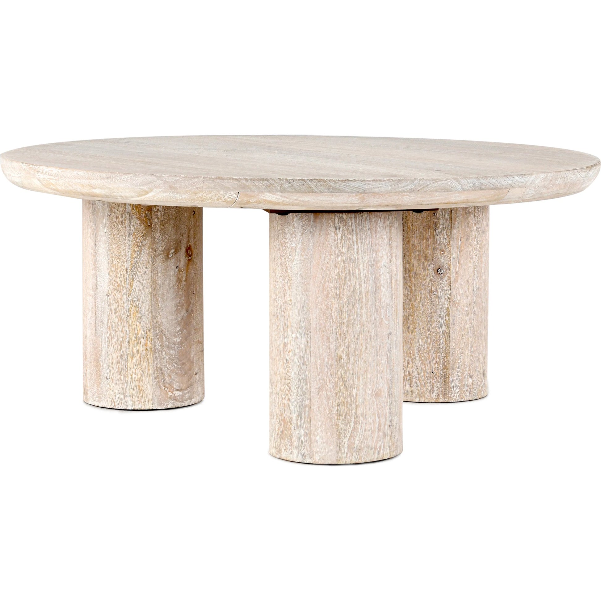 Beau Solid Wood Round Coffee Table by Kosas Home. Made from mango wood in a modern style.