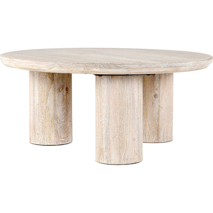 Beau Solid Wood Round Coffee Table by Kosas Home. Made from mango wood in a modern style.