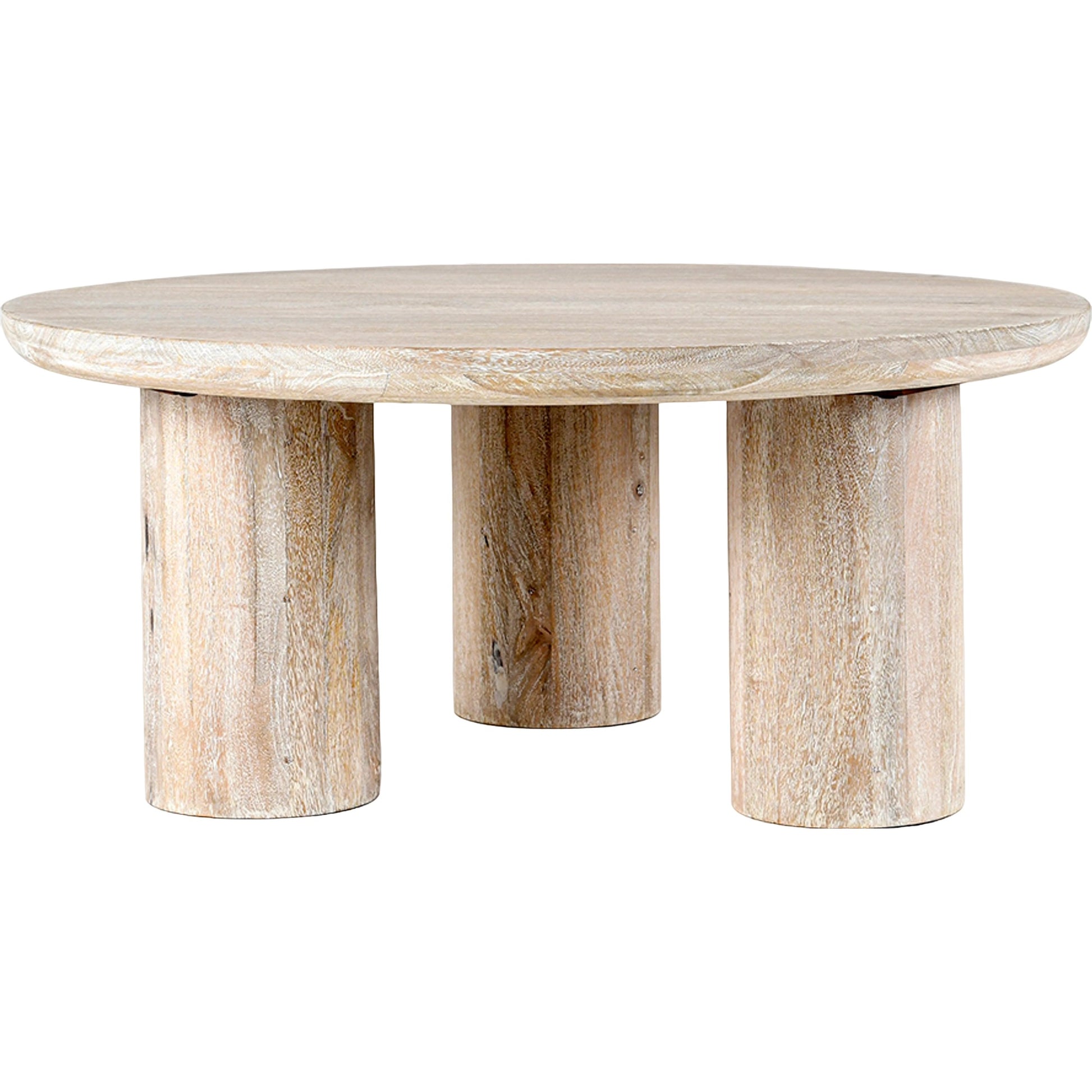Beau Solid Wood Round Coffee Table by Kosas Home. Made from mango wood in a modern style.