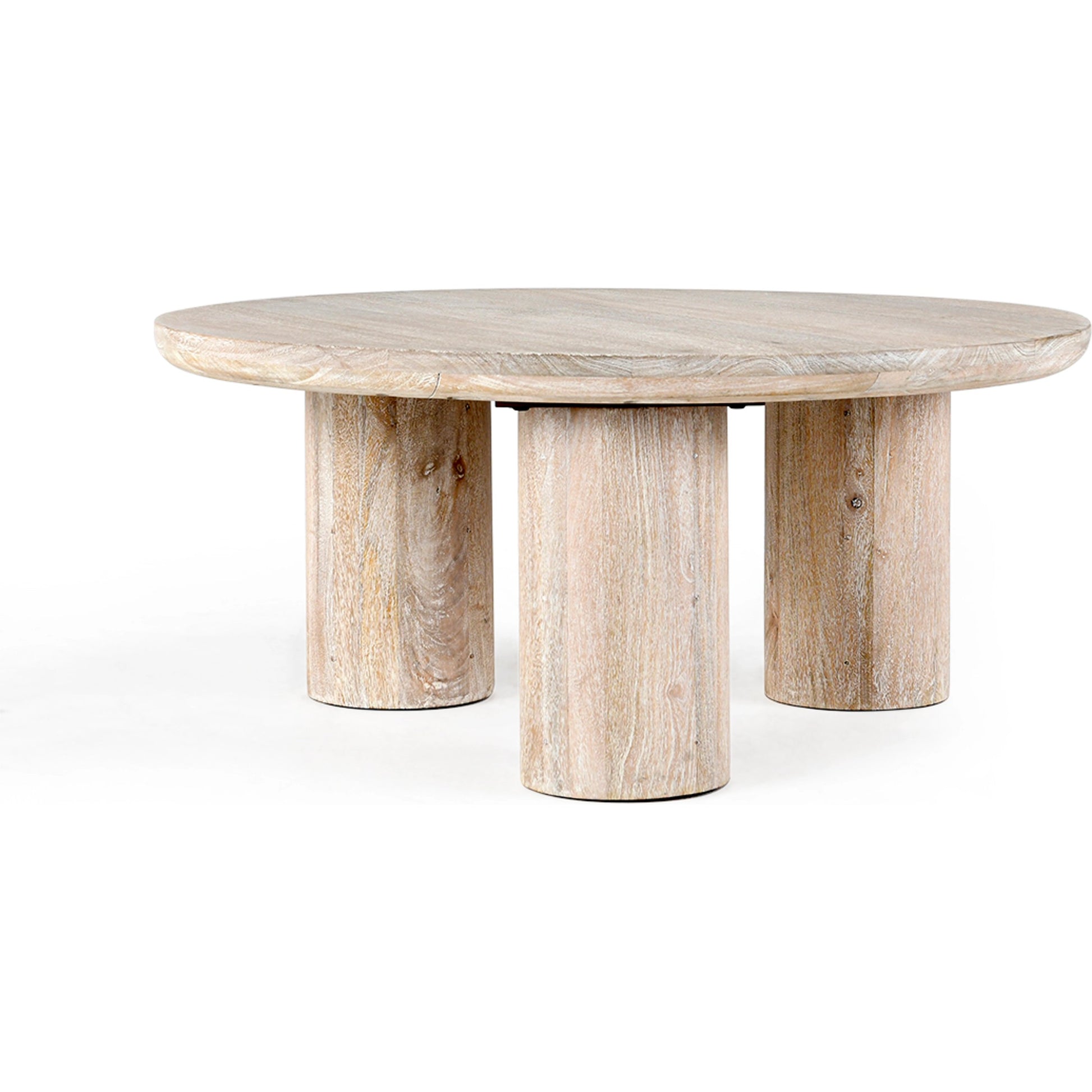 Beau Solid Wood Round Coffee Table by Kosas Home. Made from mango wood in a modern style.