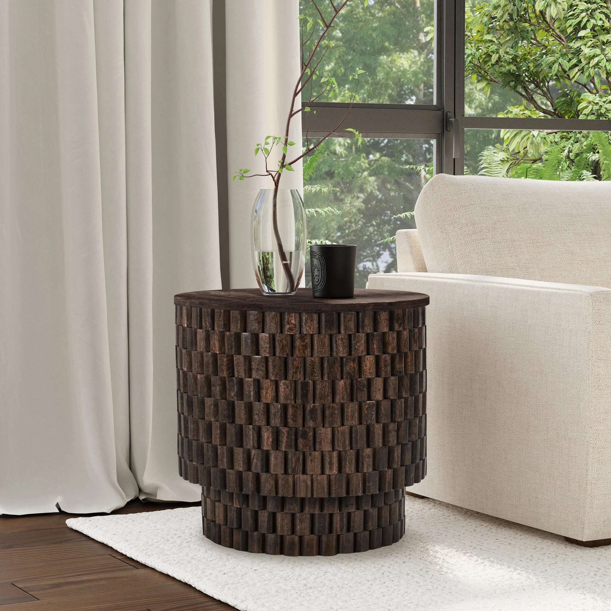 Norwood Round End Table by Classic Home. Made from mango wood in a modern style.