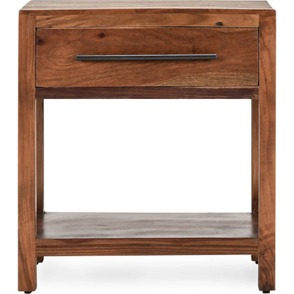 Wren One-Drawer End Table by Kosas Home in natural brown finish. Made from mango wood in a modern style.