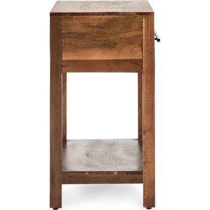 Wren One-Drawer End Table by Kosas Home in natural brown finish. Made from mango wood in a modern style.