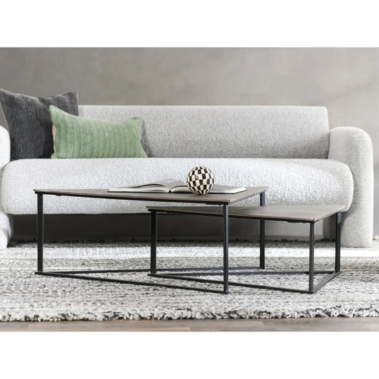 Burton Industrial Metal Nesting Coffee Table by Classic Home in black, nickel. Made from cast aluminum, iron in a modern style.