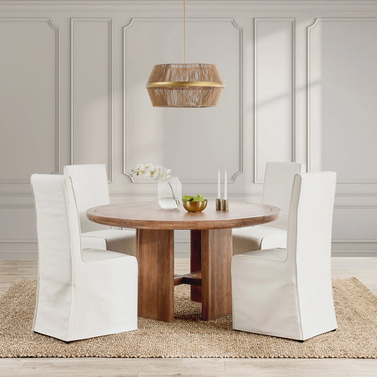 Selena Round Mango Wood Dining Table by Classic Home in dark brown. Made from mango wood in a modern style.