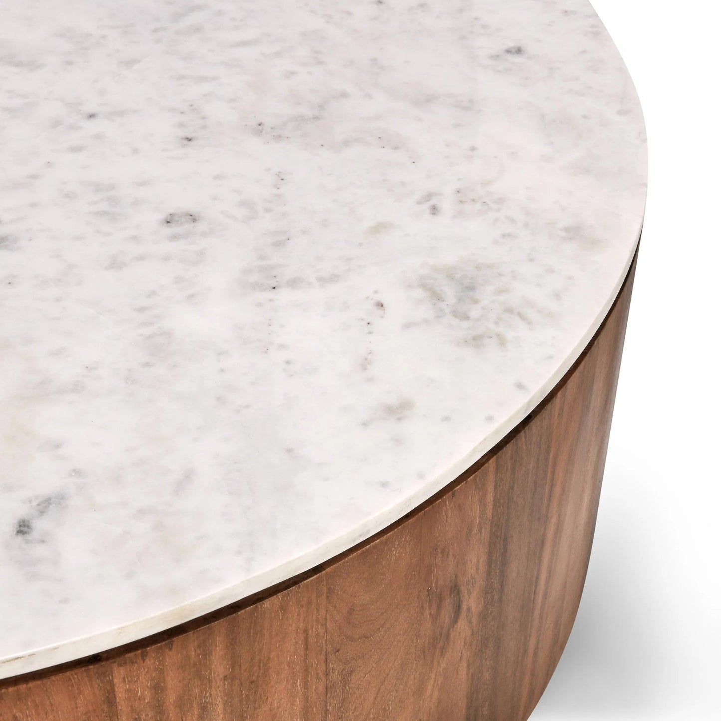 003 SI-2238811 | Closeup | Josie 22" Solid Wood and Marble Round Coffee Table by Classic Home in umber, marble. Made from marble, mango wood in a transitional style.