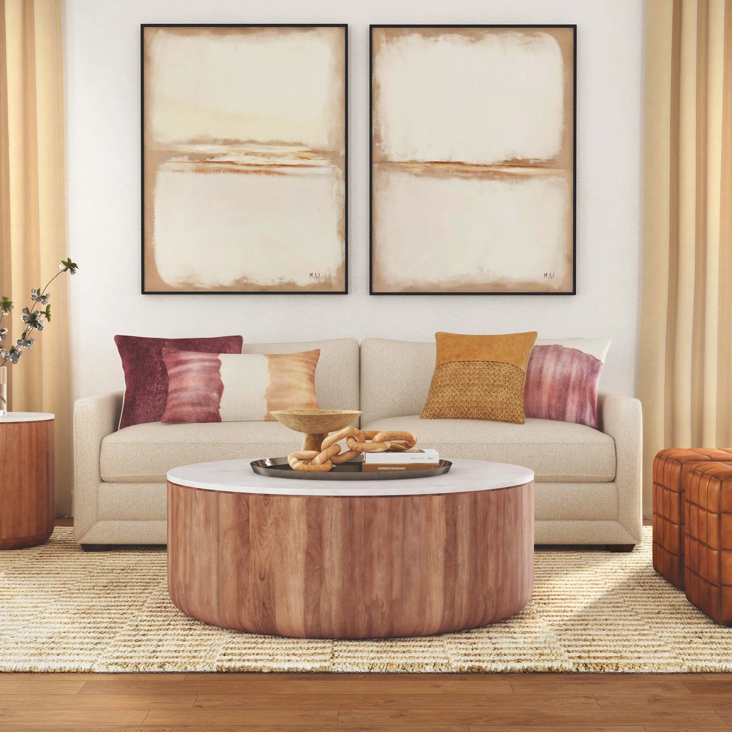 005 SI-2238811 | Lifestyle | Josie 22" Solid Wood and Marble Round Coffee Table by Classic Home in umber, marble. Made from marble, mango wood in a transitional style.