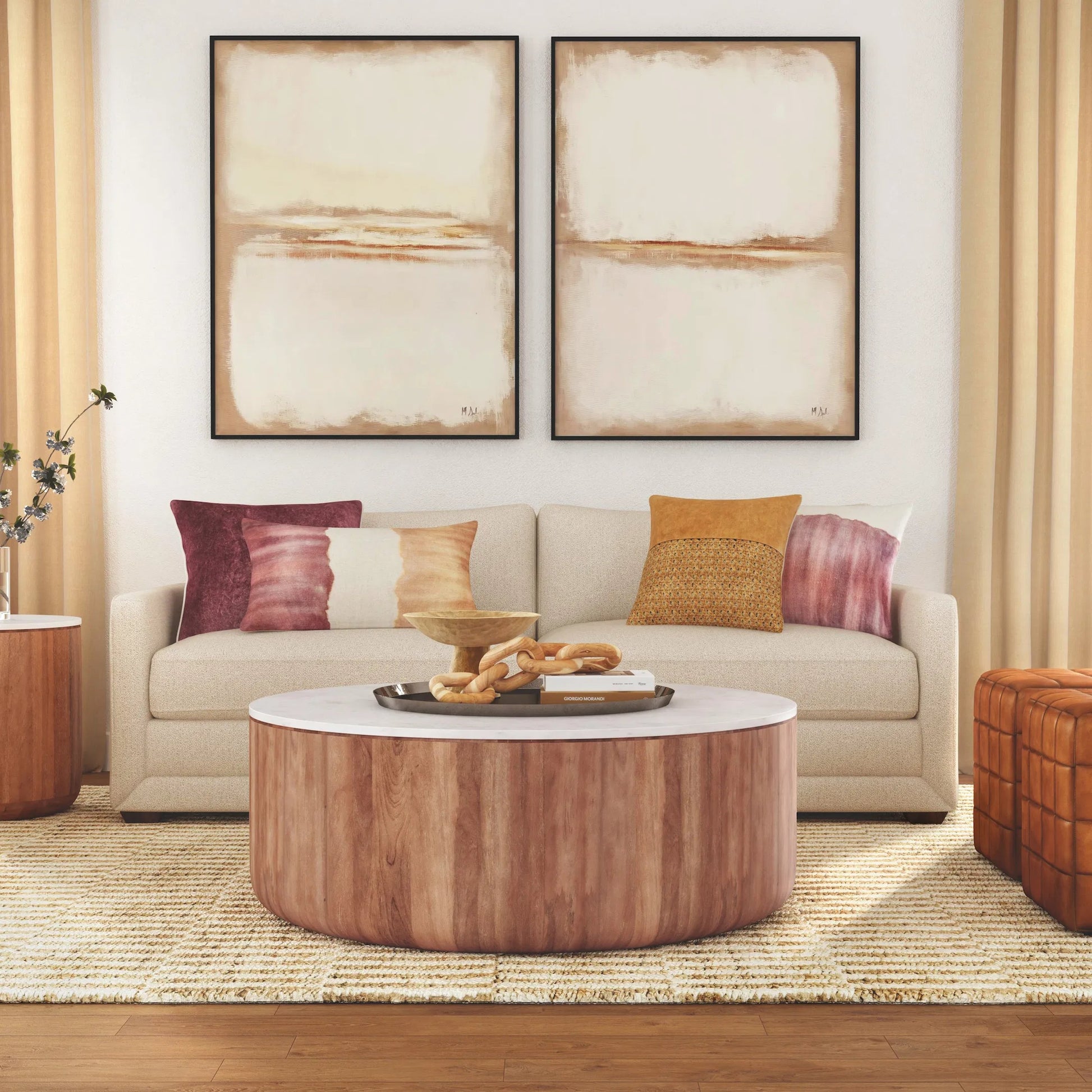 Josie 22" Solid Wood and Marble Round Coffee Table by Classic Home in umber, marble. Made from marble, mango wood in a unique style.