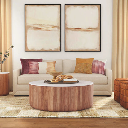 Josie 22" Solid Wood and Marble Round Coffee Table by Classic Home in umber, marble. Made from marble, mango wood in a unique style.