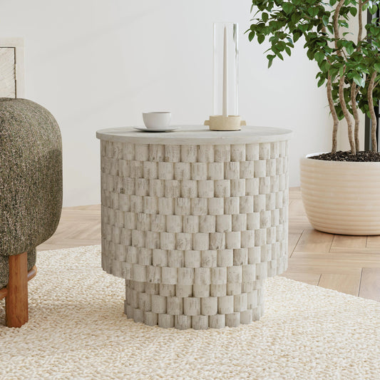 Norwood Round End Table by Classic Home in white. Made from mango wood in a modern style.
