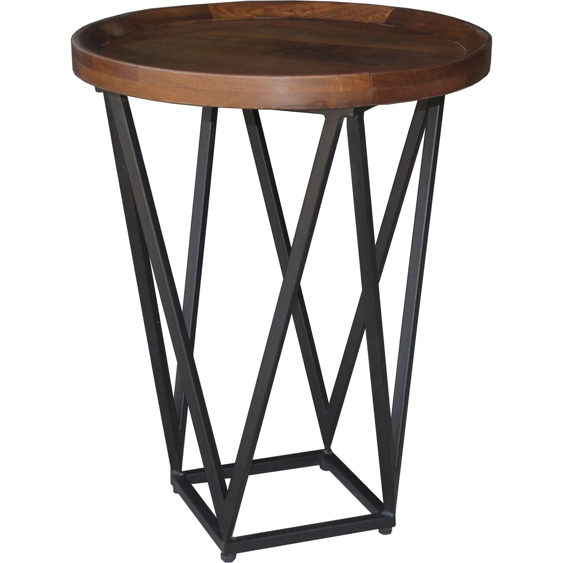 Lamar Mango Wood End Table by Kosas Home in medium brown. Made from mango wood, iron in a unique style.