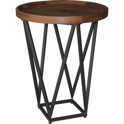 Lamar Mango Wood End Table by Kosas Home in medium brown. Made from mango wood, iron in a unique style.