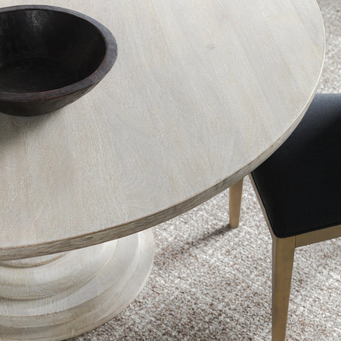 003 SI-2303327 | Closeup | Hera Mango Washed Wood Round Dining Table by Classic Home. Made from mango wood in a unique style.