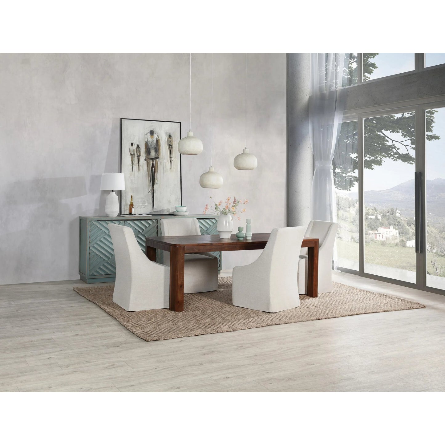 008 SI-2238815 | Lifestyle | Nemi 84" Pine Wood Rectangular Dining Table by Classic Home in brown. Made from reclaimed pine in a transitional style.