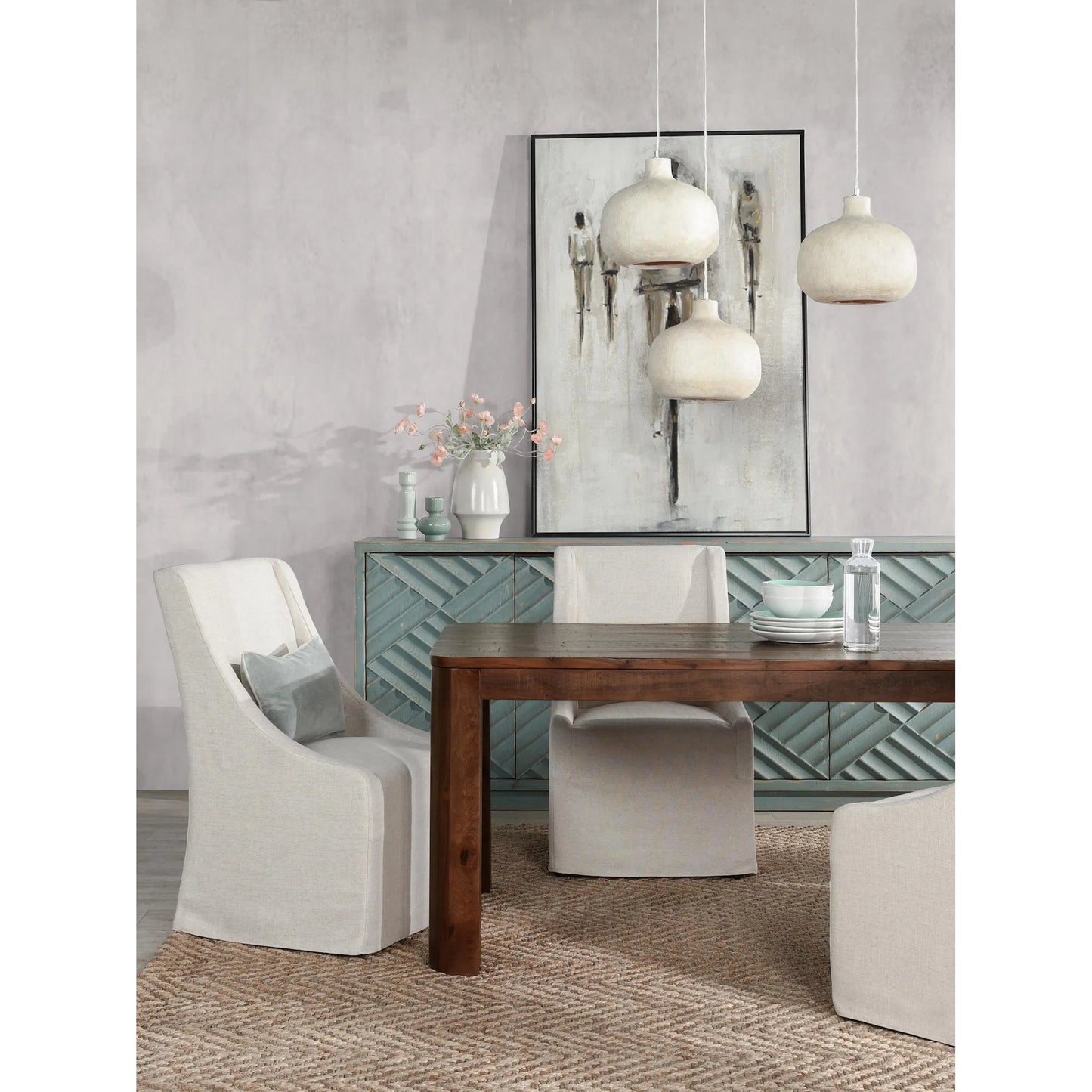009 SI-2238815 | Lifestyle | Nemi 84" Pine Wood Rectangular Dining Table by Classic Home in brown. Made from reclaimed pine in a transitional style.
