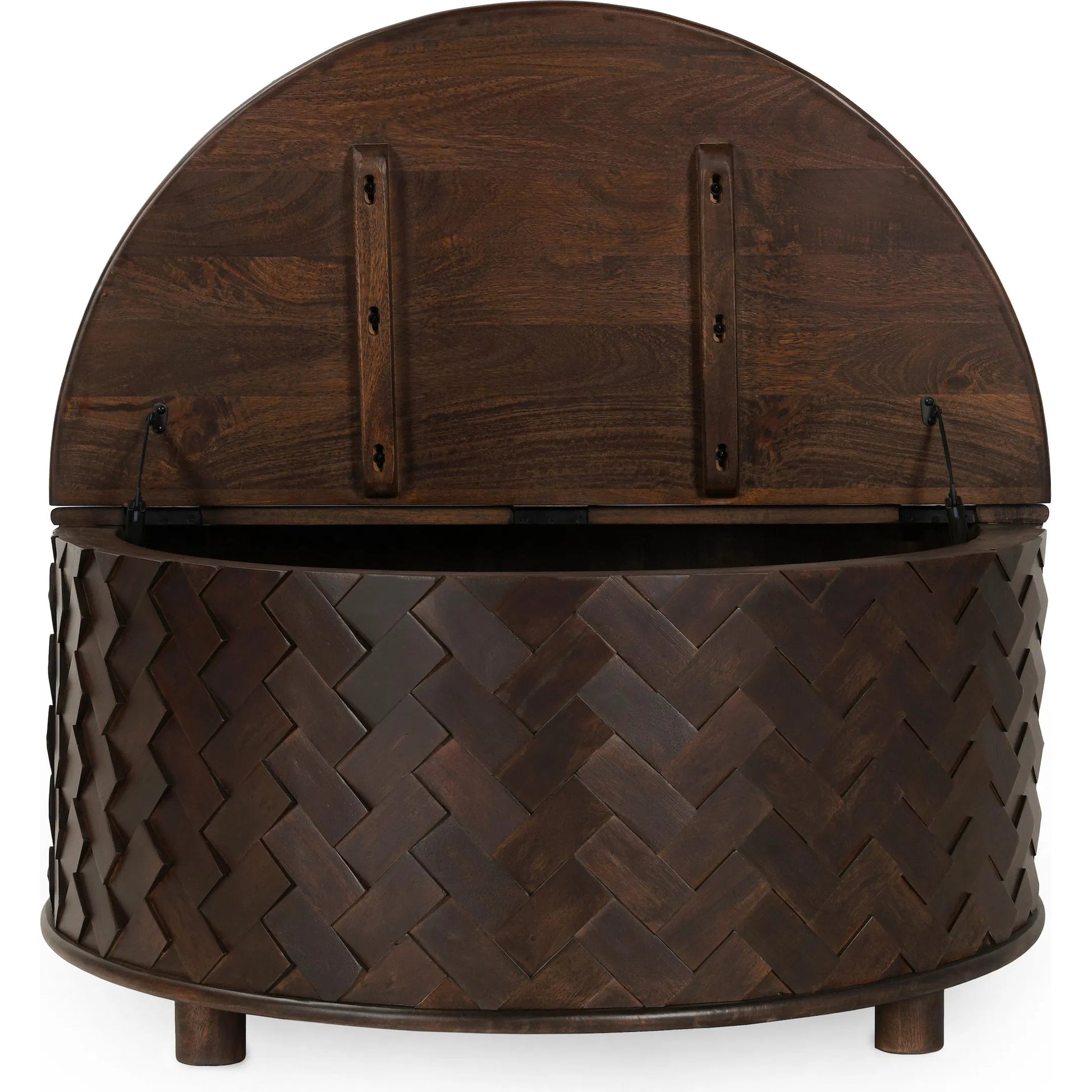 Shira Round Coffee Table with Storage by Classic Home in kona brown. Made from mango wood in a unique style.