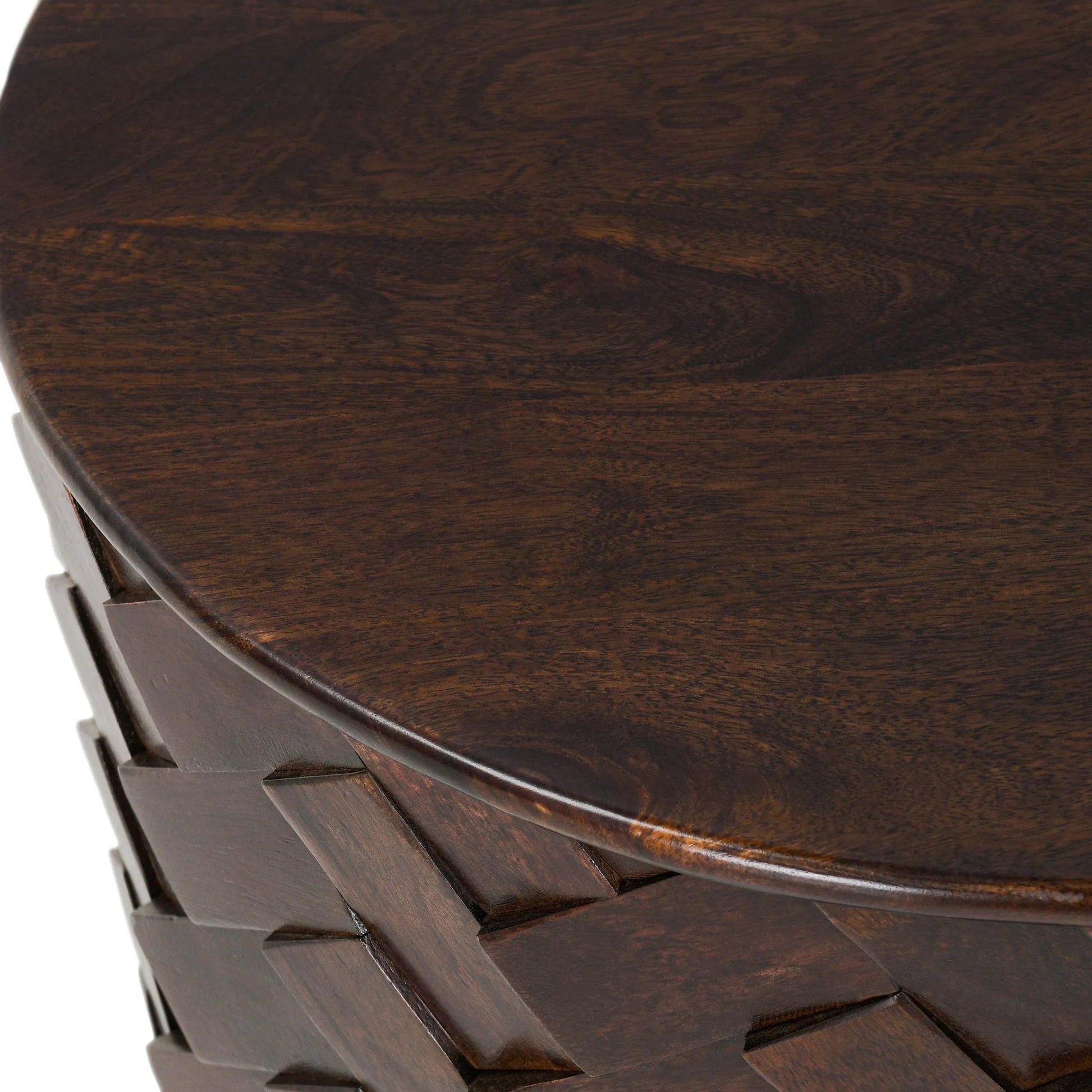 Shira Round Coffee Table with Storage by Classic Home in kona brown. Made from mango wood in a unique style.