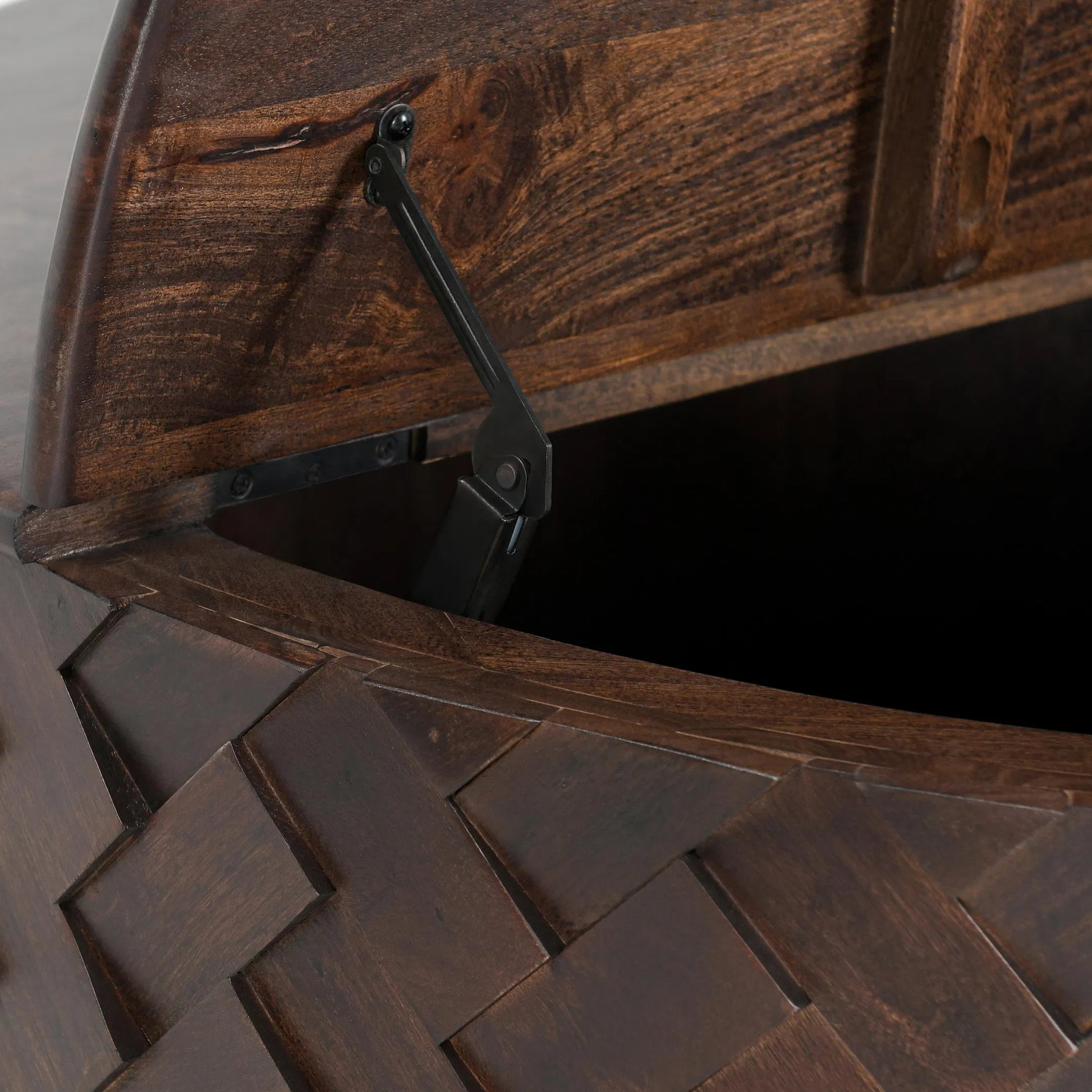 Shira Round Coffee Table with Storage by Classic Home in kona brown. Made from mango wood in a unique style.