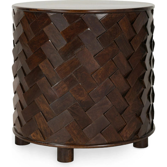003 None | Unknown | Shira Round End Table by Classic Home in kona brown. Made from mango wood in a unique style.