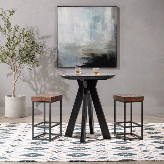 Rodrigo Round Mango Wood Counter Table by Classic Home in black. Made from mango wood in a rustic style.