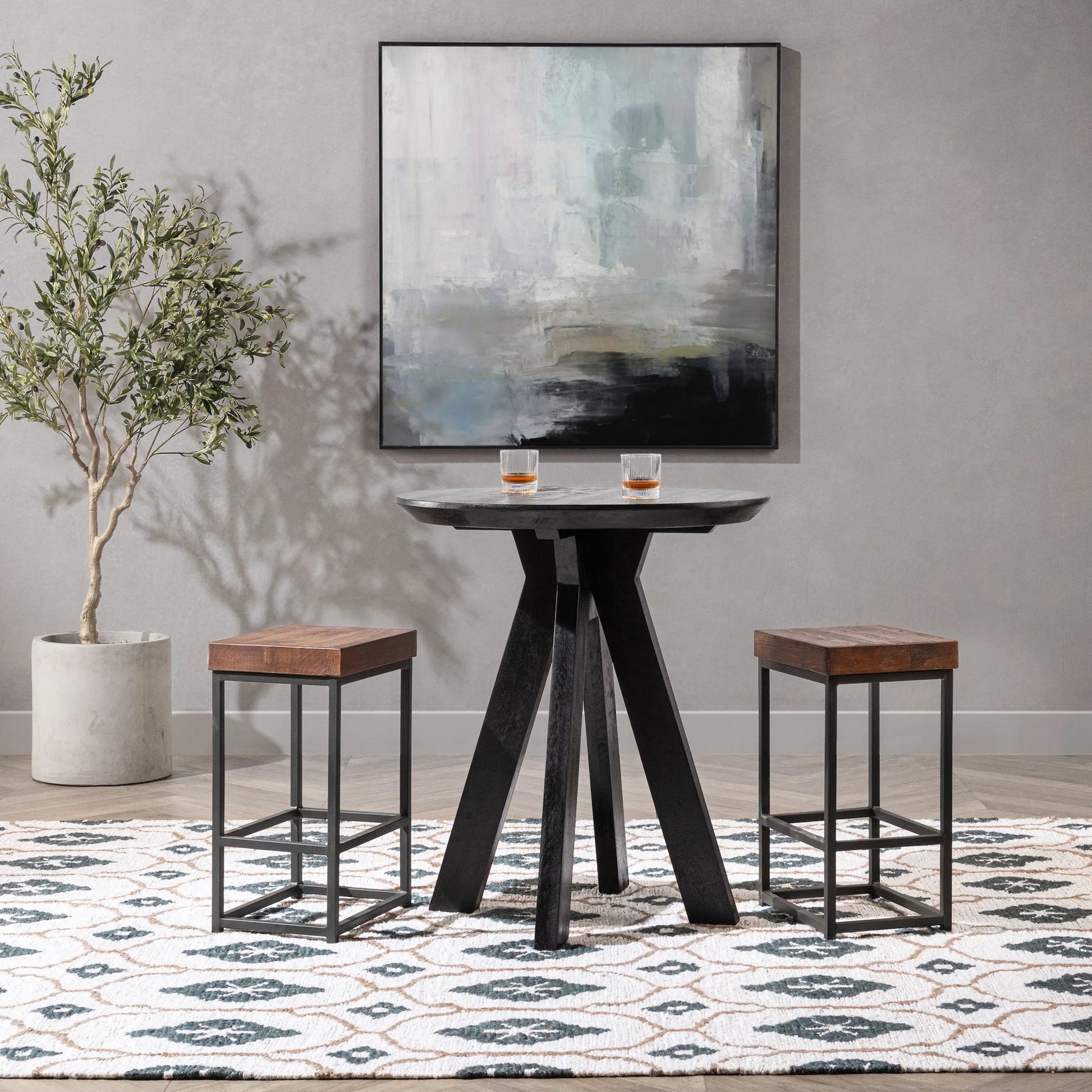 Rodrigo Round Mango Wood Bar Height Table by Classic Home. Made from mango wood in a modern style.