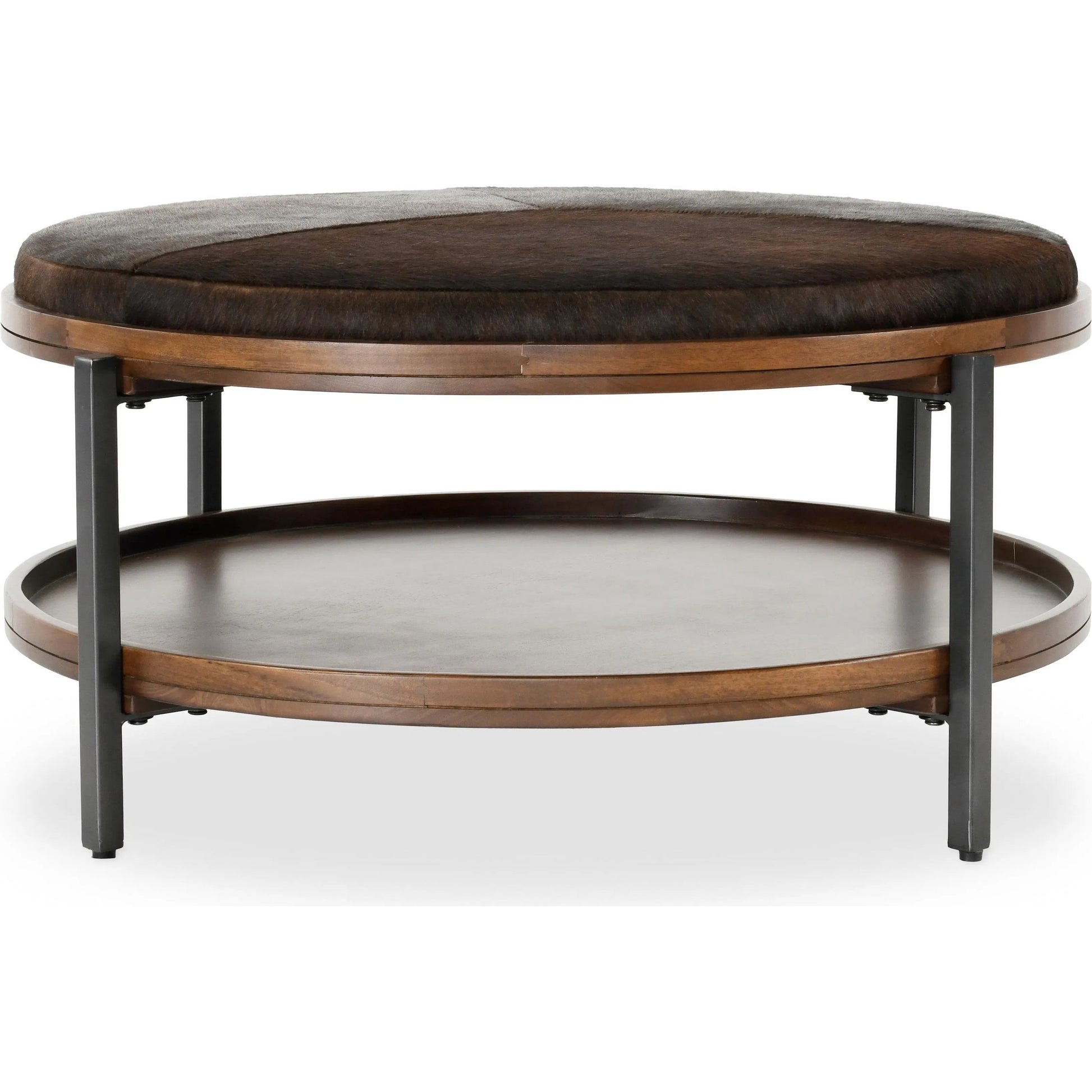 Hunt Mango Wood Cocktail Coffee Table by Classic Home in brown. Made from mango wood, hair on hide, iron in a unique style.