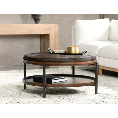 Hunt Mango Wood Cocktail Coffee Table by Classic Home in brown. Made from mango wood, hair on hide, iron in a unique style.