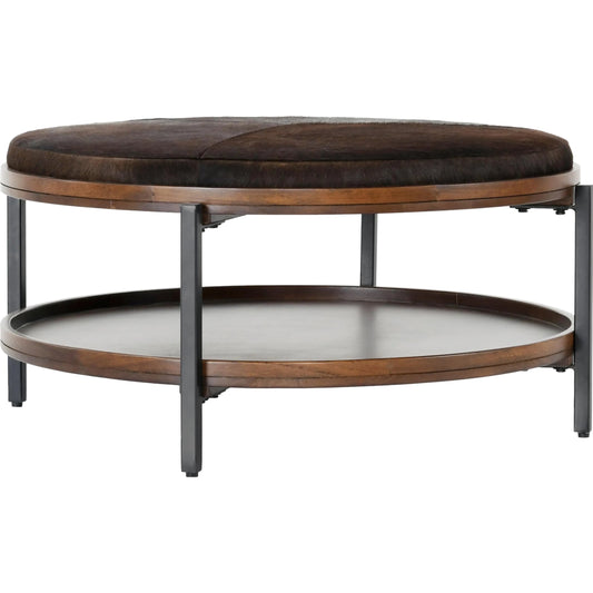 Hunt Mango Wood Cocktail Coffee Table by Classic Home in brown. Made from mango wood, hair on hide, iron in a unique style.