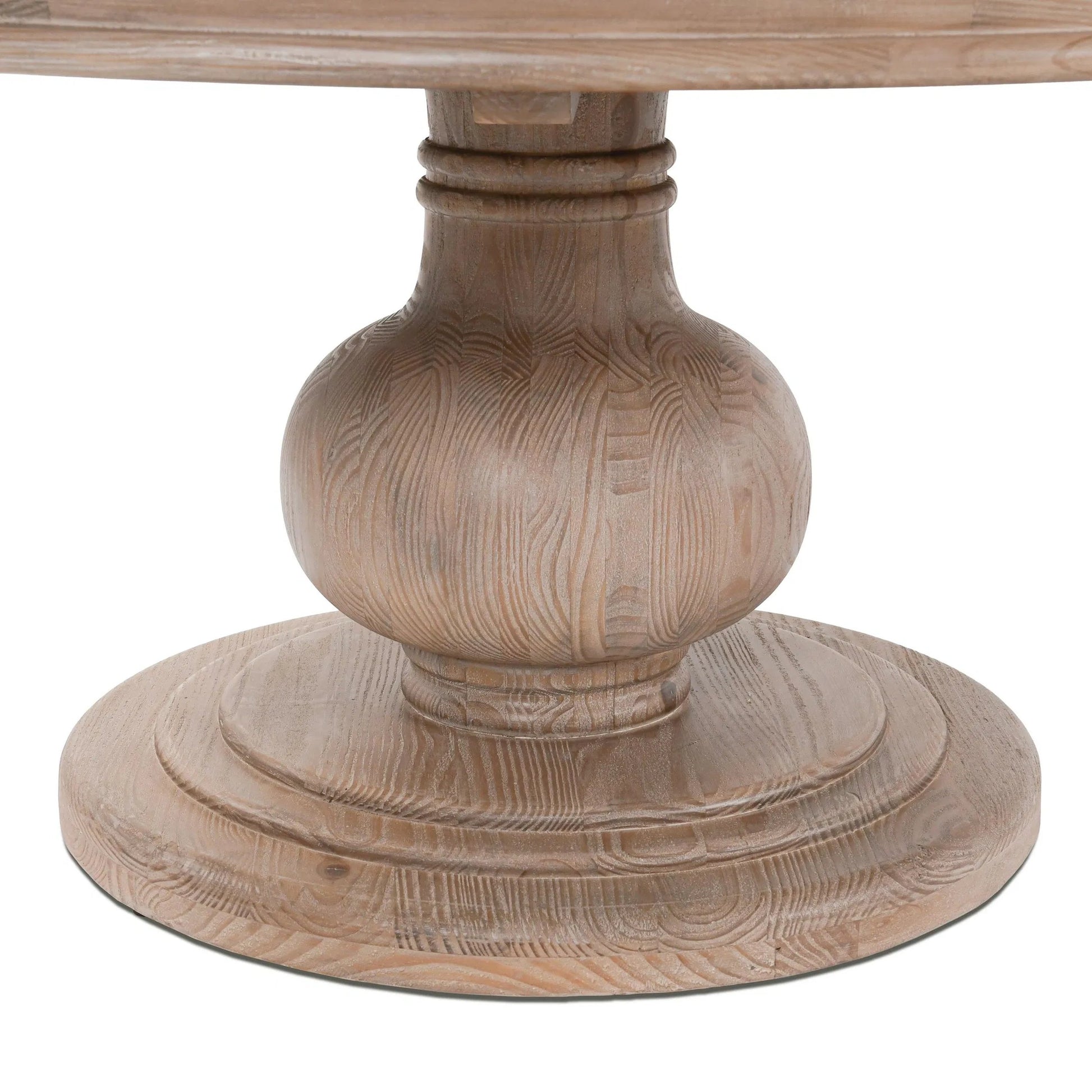 Baldwin 60" Pine Wood Round Dining Table by Kosas Home in taupe. Made from pine wood in a transitional style.