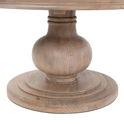 Baldwin 60" Pine Wood Round Dining Table by Kosas Home in taupe. Made from pine wood in a transitional style.