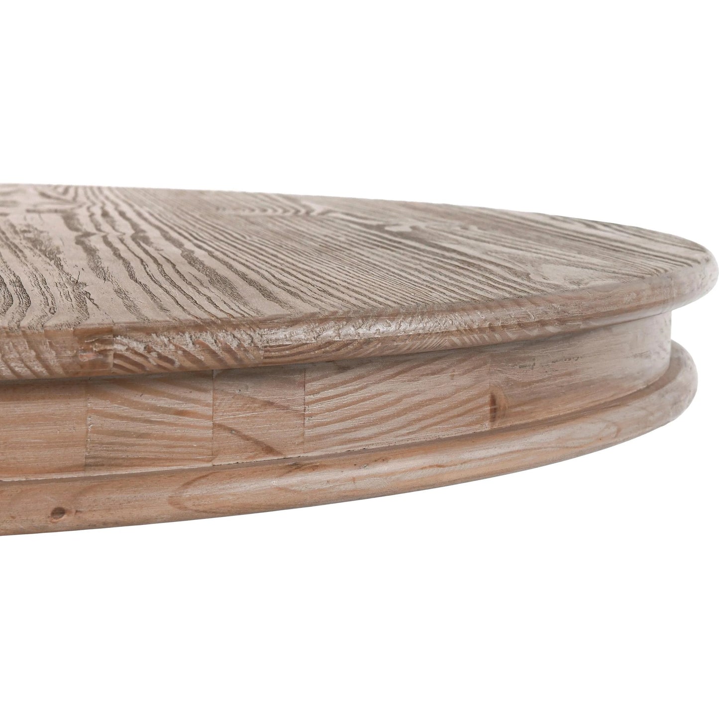 005 SI-2238820 | Closeup | Baldwin 60" Pine Wood Round Dining Table by Kosas Home in taupe. Made from pine wood in a transitional style.