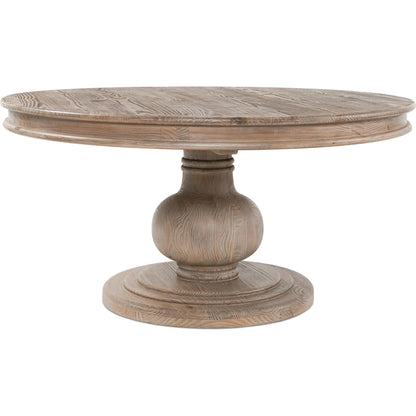 Baldwin 60" Pine Wood Round Dining Table by Kosas Home in taupe. Made from pine wood in a transitional style.