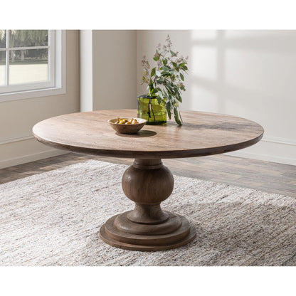 Hera Mango Washed Wood Round Dining Table by Classic Home. Made from mango wood in a unique style.