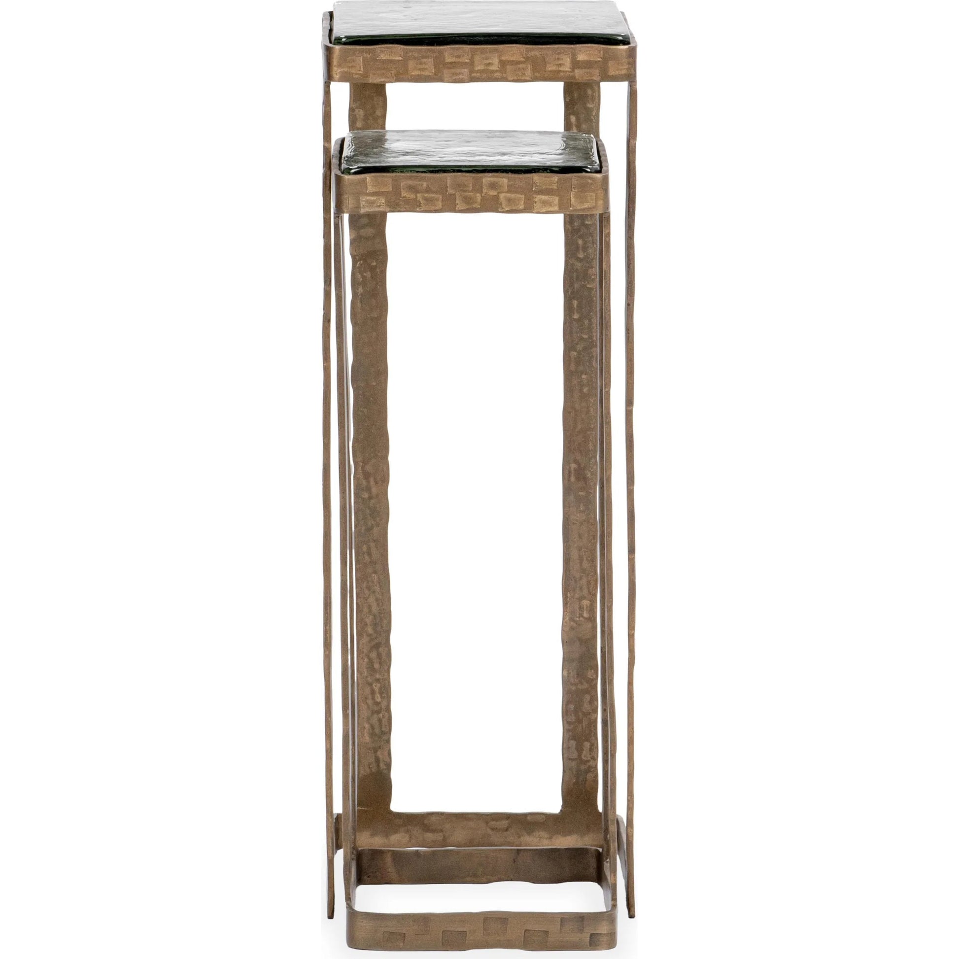 Gillian Glass Accent Nesting Table by Classic Home in brass. Made from cast glass, mild steel in a unique style.