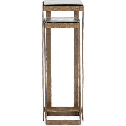 Gillian Glass Accent Nesting Table by Classic Home in brass. Made from cast glass, mild steel in a unique style.