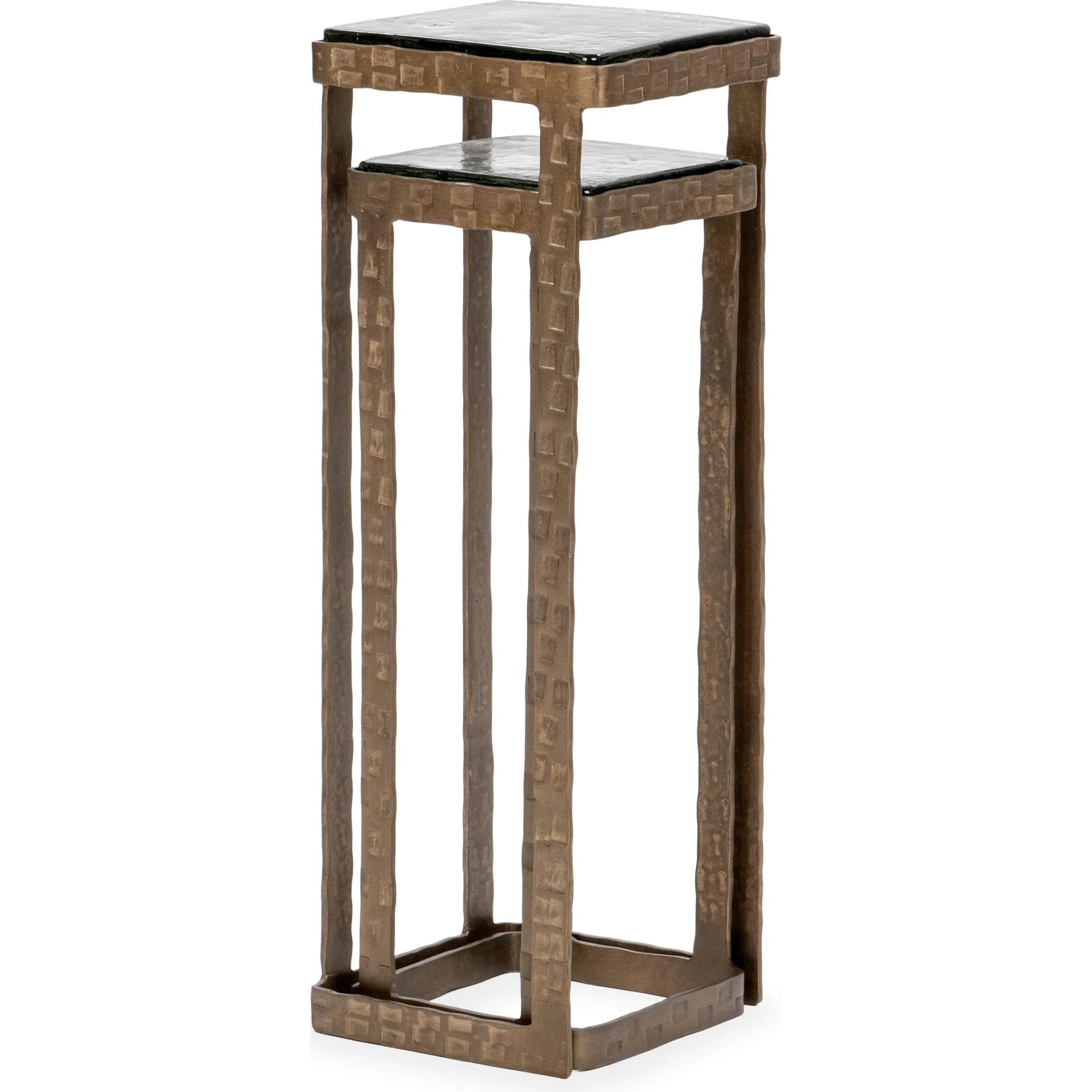 Gillian Glass Accent Nesting Table by Classic Home in brass. Made from cast glass, mild steel in a unique style.