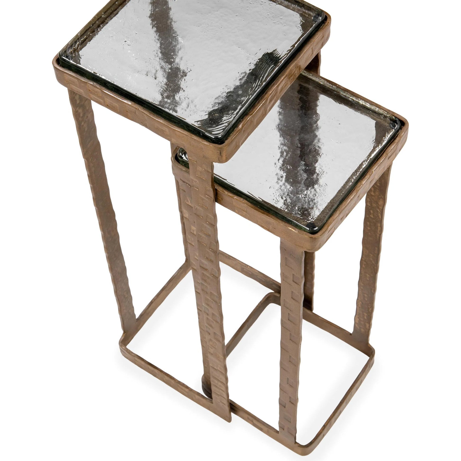 Gillian Glass Accent Nesting Table by Classic Home in brass. Made from cast glass, mild steel in a unique style.