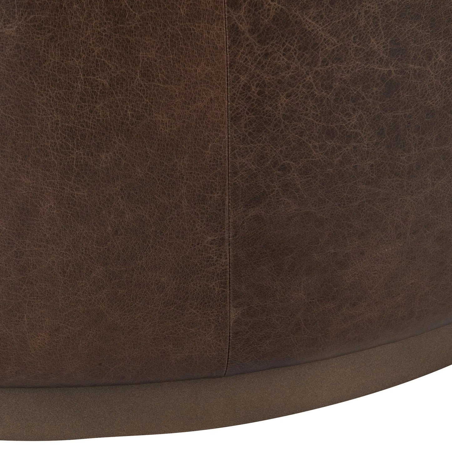 005 SI-2353710 | Closeup | Clair Leather Round Coffee Table by Classic Home in brown, brass. Made from top grain leather in a traditional style.