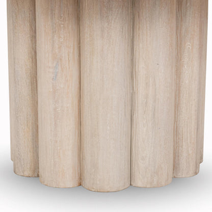 Beau Mango Wood Round Dining Table by Kosas Home in matte natural. Made from mango wood in a transitional style.