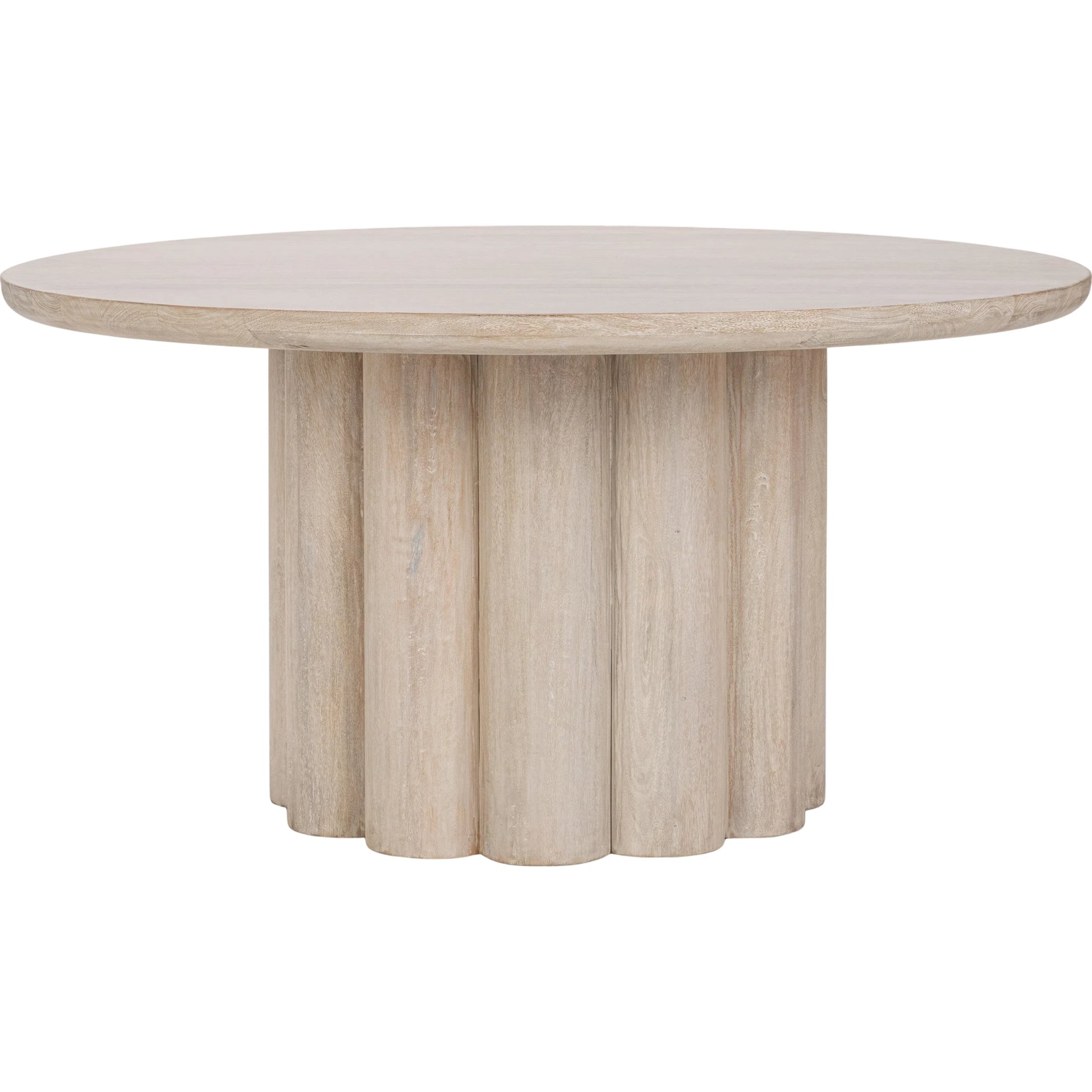 Beau Mango Wood Round Dining Table by Kosas Home in matte natural. Made from mango wood in a transitional style.