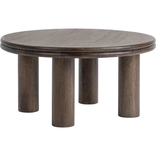 Miranda Round Coffee Table by Classic Home in cocoa brown. Made from mango wood in a unique style.