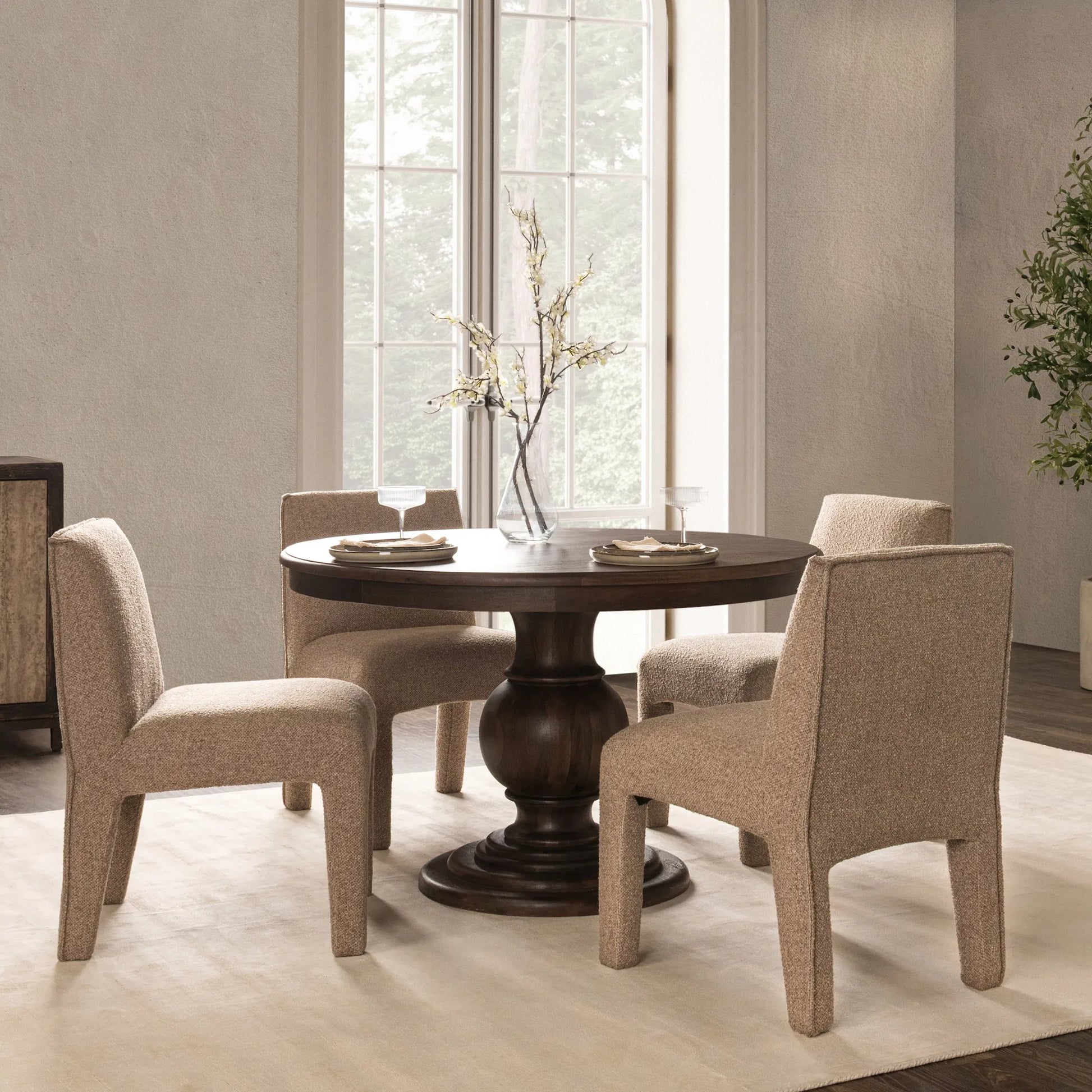Brookside Round Mango Wood Dinning Table by Classic Home in cocoa brown. Made from mango wood in a traditional style.