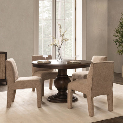 Brookside Round Mango Wood Dinning Table by Classic Home in cocoa brown. Made from mango wood in a traditional style.