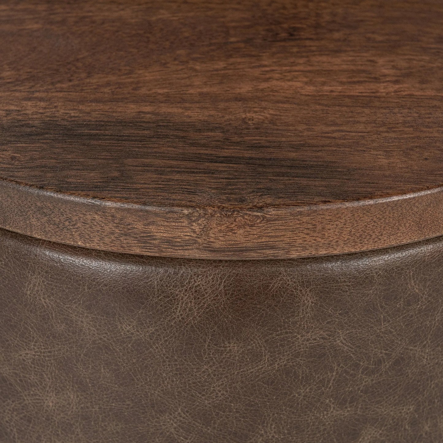 013 SI-2353778 | Closeup | Andra Mango Wood Accent End Table by Classic Home. Made from mango wood, leather in a transitional style.