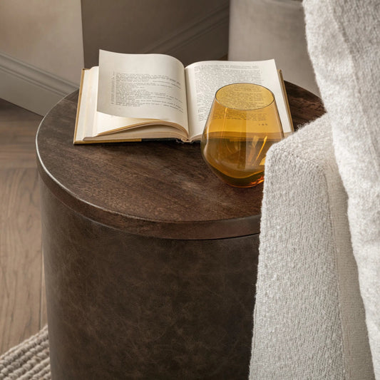 Andra Mango Wood Accent End Table by Classic Home. Made from mango wood, leather in a transitional style.